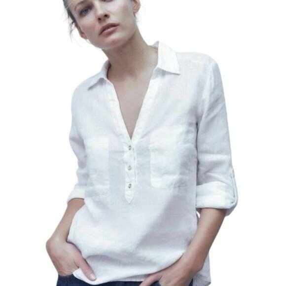 ZARA LINEN SHIRT White SIZE XS | 2202/707/250 - Picture 2 of 4